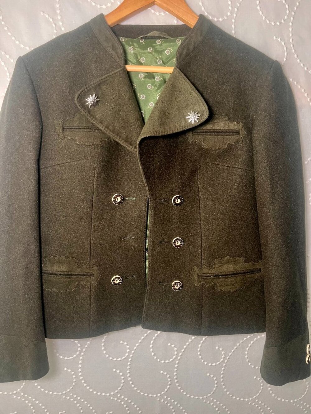 Vintage Austrian Loden Wool Double-Breasted Trachten Jacket